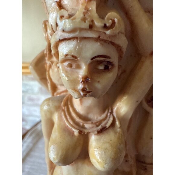 Vintage Resin Carved Vase – Exotic Temple Ladies Figurative Folk Art Decor - Picture 10 of 14
